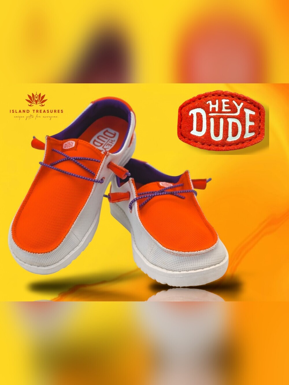 Hey Dude Wendy Clemson Sz 6 White/Orange Sport Mesh Lightweight Cushioned Soles
